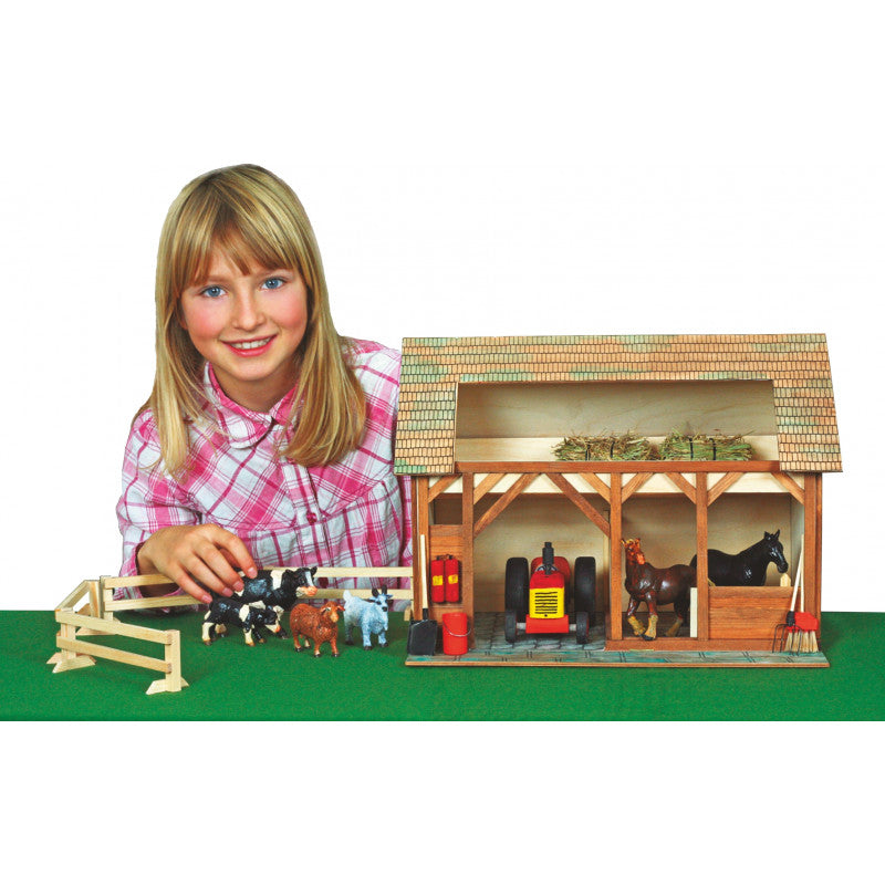 Set constructie arhitectura Grajdul animalelor, 154 piese din lemn, Walachia